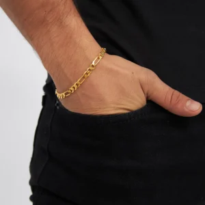 18k Altın Kaplama 6mm Figaro 925 Ayar Gümüş Bileklik