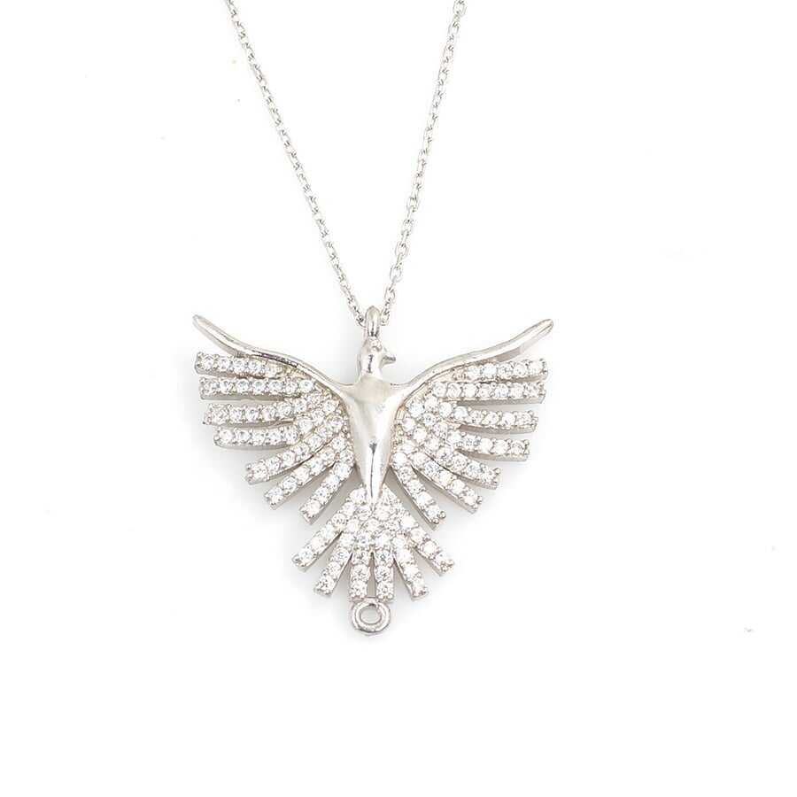 925 Ayar Gümüş Taşlı Zümrüdü Anka Kolye