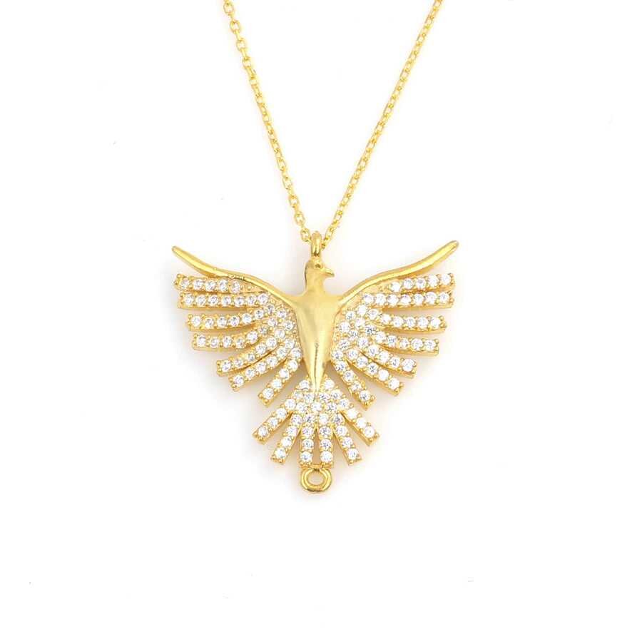 925 Ayar Gümüş Taşlı Zümrüdü Anka Kolye - Görsel 2