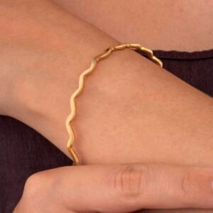 Altın Kaplama Dalgalı Model 925 Ayar Gümüş Kadın Ajda Bilezik