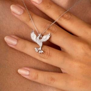 Beyaz Altın Kaplama Beyaz Taşlı Anka Kuşu Kadın Gümüş Kolye