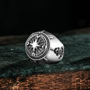 Çapa Kutup Yıldızı İşlemeli Gümüş Yüzük