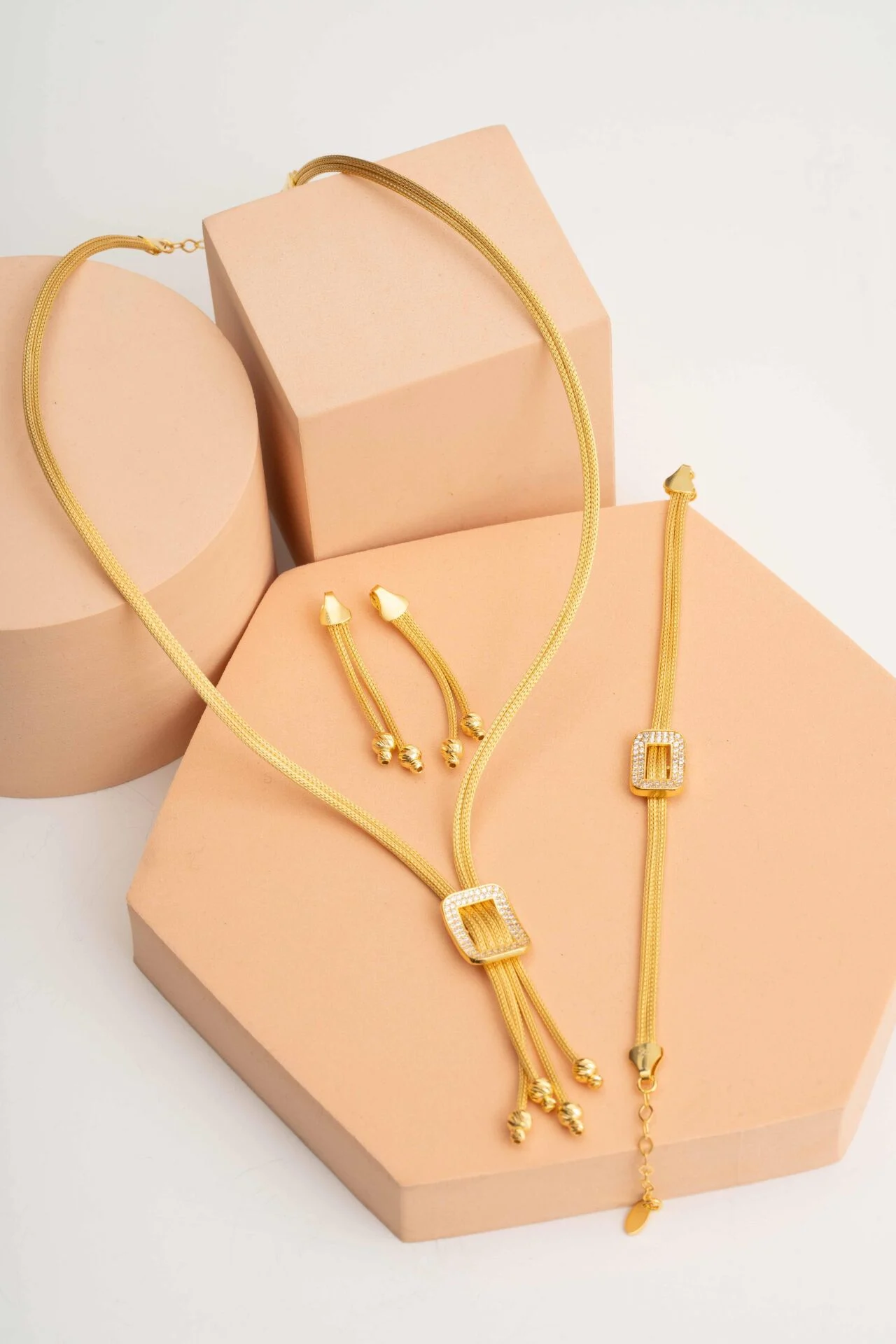 Hasır Dorika Altın Kaplama Elişi 925 Ayar Gümüş Set - Görsel 4