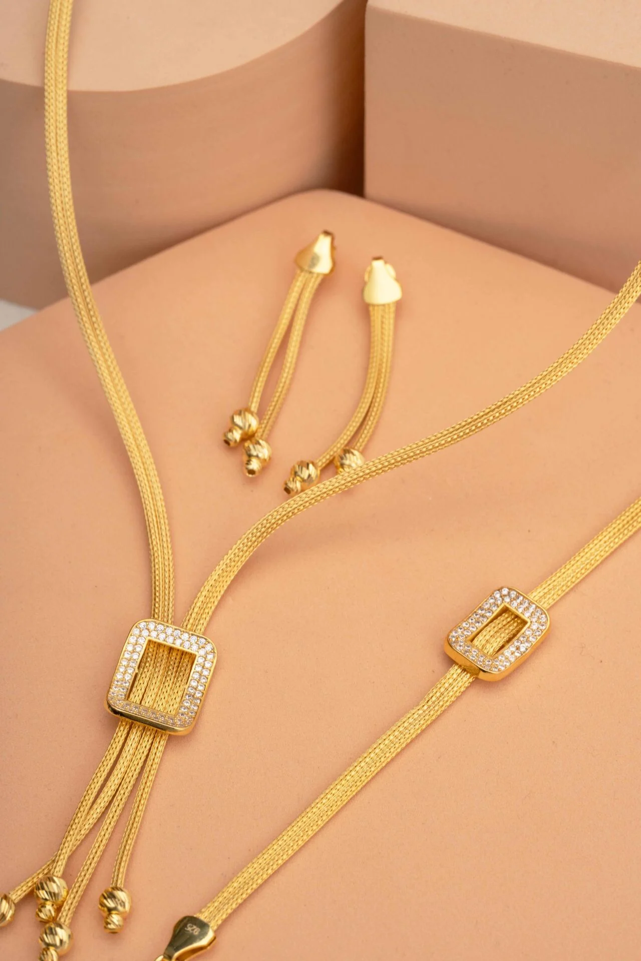 Hasır Dorika Altın Kaplama Elişi 925 Ayar Gümüş Set - Görsel 5