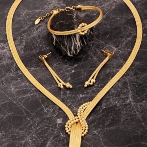 Hasır Dorika Altın Kaplama Tasarım Elişi 925 Ayar Gümüş Set