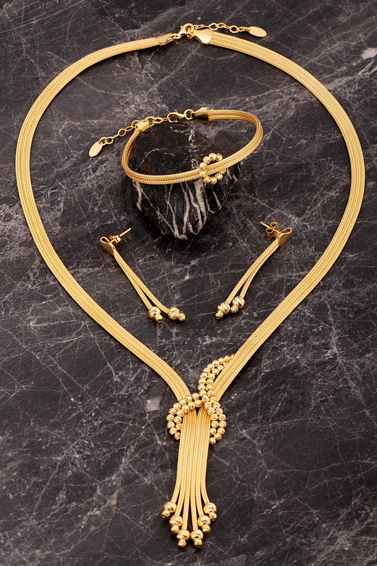 Hasır Dorika Altın Kaplama Tasarım Elişi 925 Ayar Gümüş Set