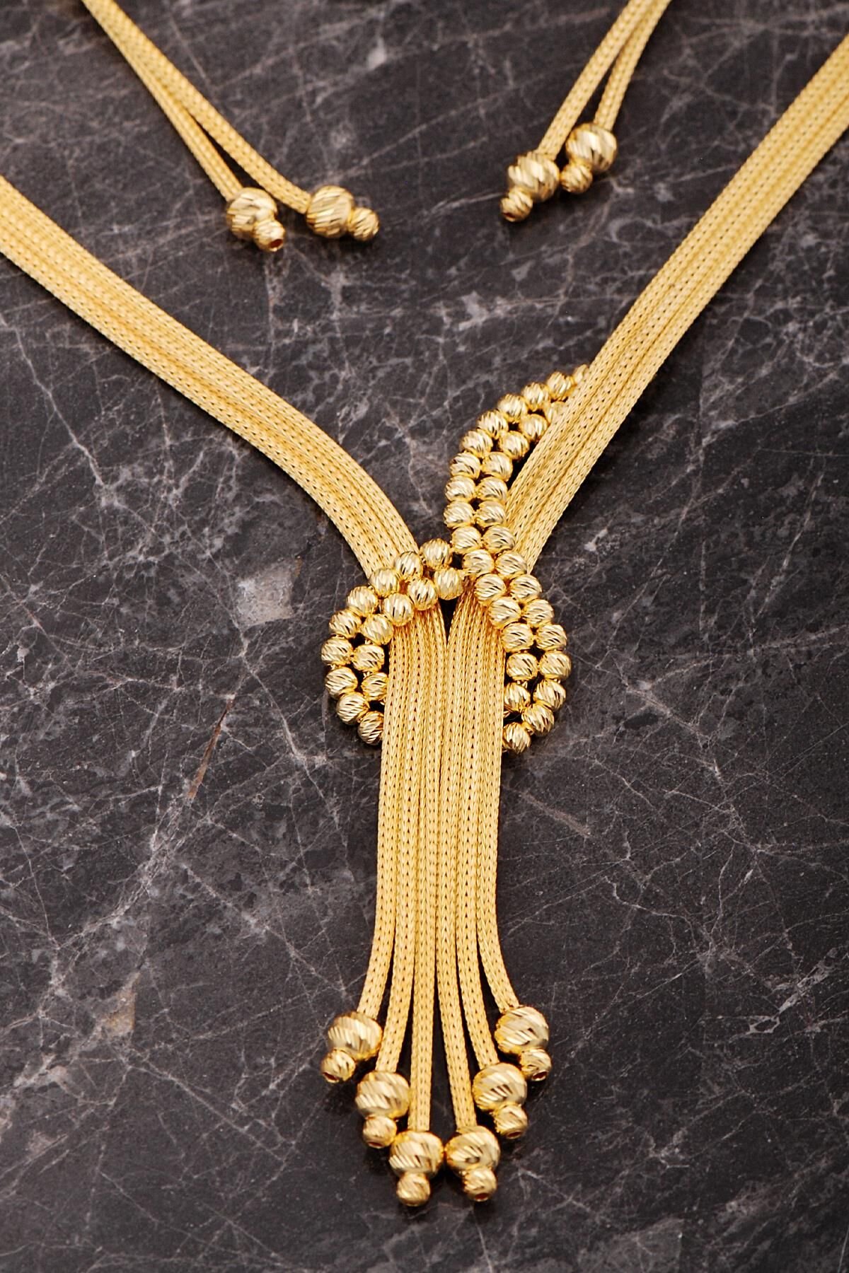 Hasır Dorika Altın Kaplama Tasarım Elişi 925 Ayar Gümüş Set - Görsel 5