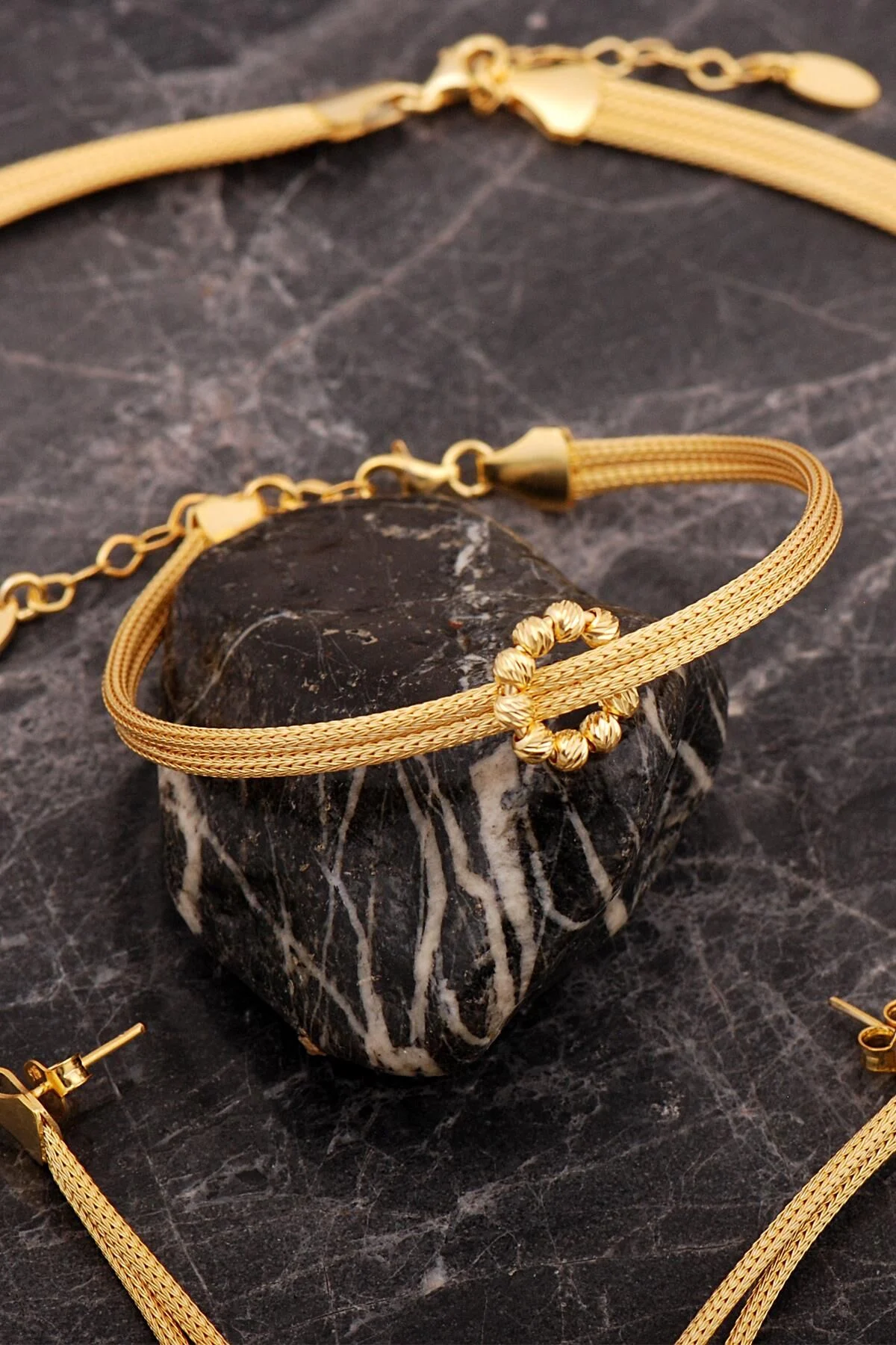 Hasır Dorika Altın Kaplama Tasarım Elişi 925 Ayar Gümüş Set - Görsel 2