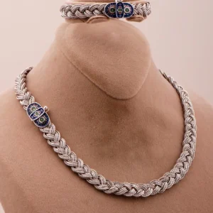 Hasır Örgü Telkari Anadolu Motifli Oksitli Gümüş Set