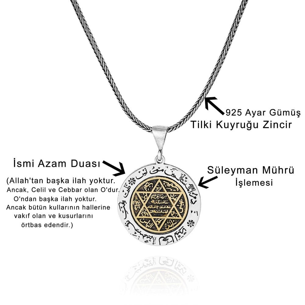 Hz Süleyman Mührü Motifi İşlemeli Gümüş Kolye - Görsel 4