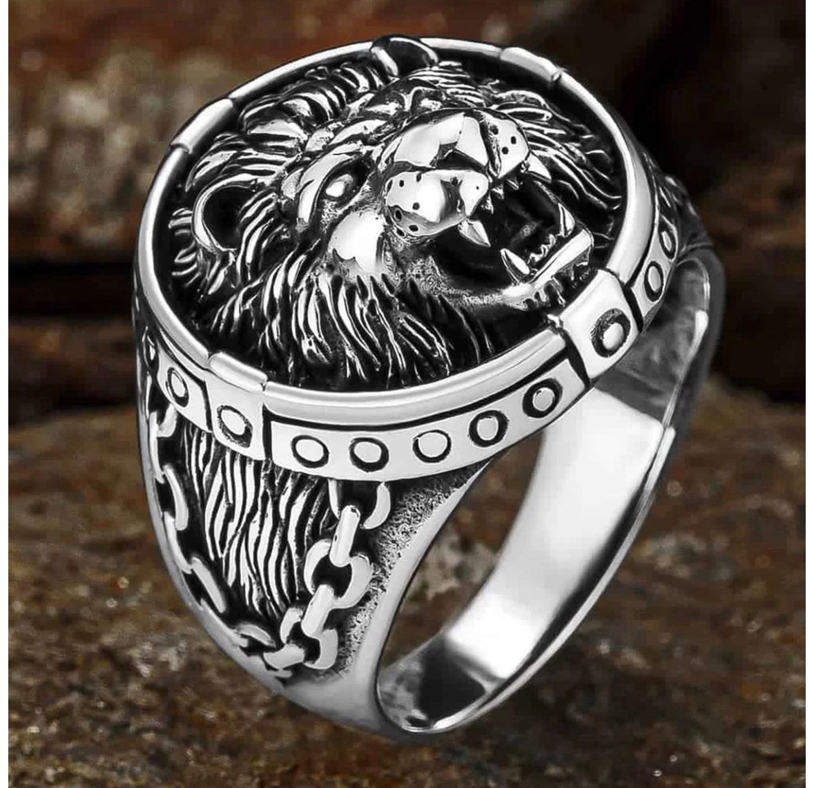 Aslan Kafası Kabartma Motifli Gümüş Yüzük - Görsel 2