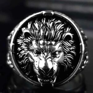 Aslan Kafası Kabartma Motifli Gümüş Yüzük