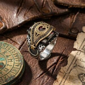 Kemerli Ay Yıldız Taşlı Gümüş Yüzük