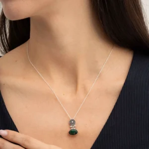 Kök Zümrüt Taşlı Antik Elişi Gümüş Set