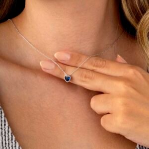 Mavi Taşlı Kalp Minimal Kadın Gümüş Kolye