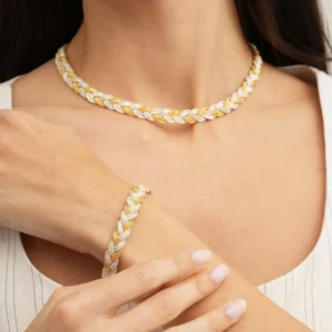 Midyat Hasırı Örgü Tasarım Elişi Altın Kaplama Gümüş Set