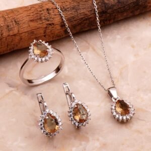 Renk Değiştiren Zultanit Taşlı Rodyumlu Damla Gümüş Set