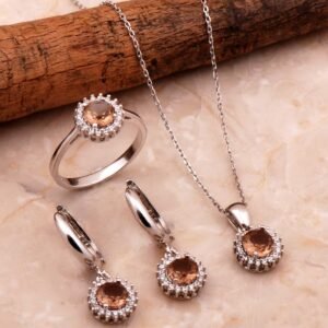 Renk Değiştiren Zultanit Taşlı Rodyumlu Mini Gümüş Set