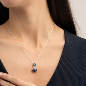 Safir Taşlı Antik Elişi Gümüş Set