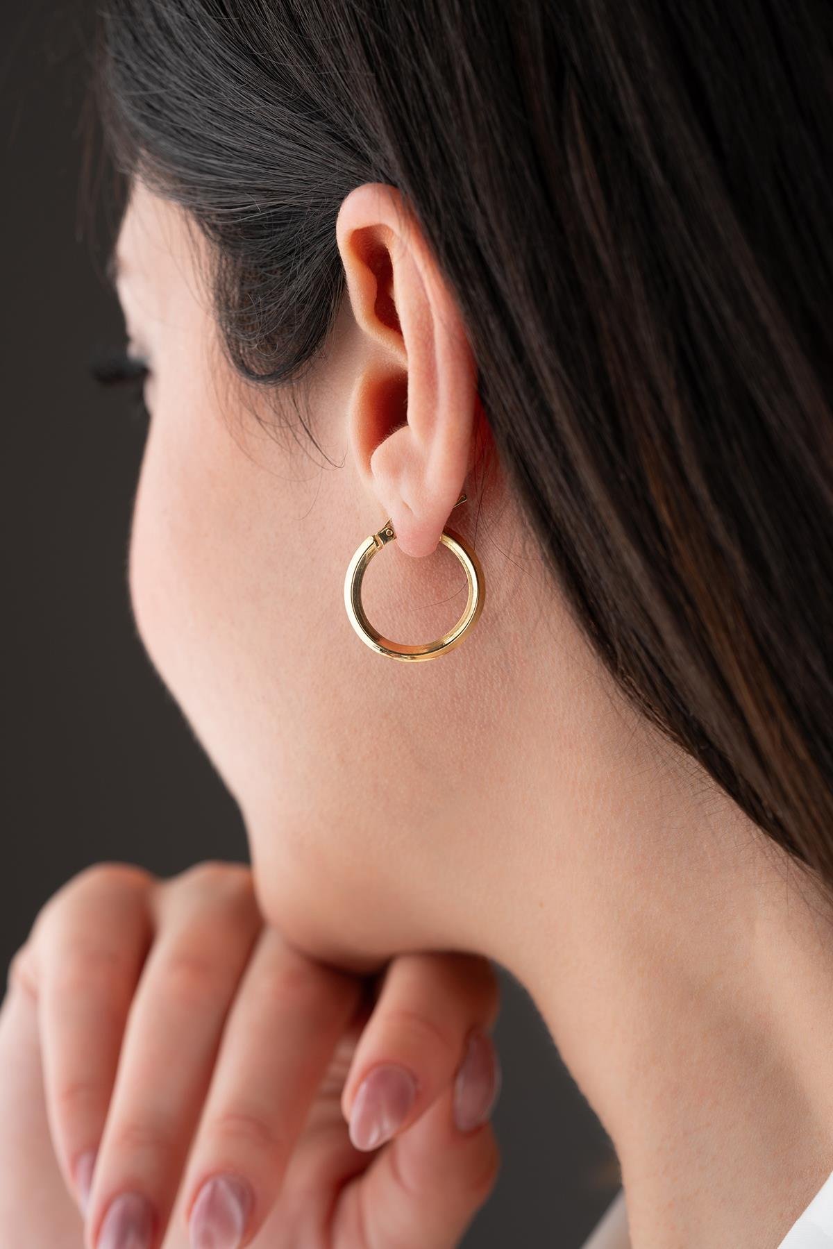 925 Ayar Gümüş Gold Halka Model Şarnel Küpe - Görsel 2