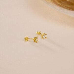 925 Ayar Gümüş Gold Kaplama 4 mm Pırlanta Montür Tektaş Küpe
