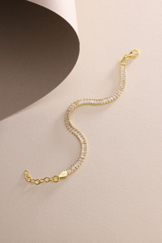 925 Ayar Gümüş Gold Kaplama Baget Taşlı Suyolu Model Bileklik