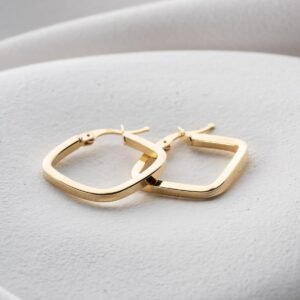 925 Ayar Gümüş Gold Kaplama Sade Kare Model Şarnel Küpe