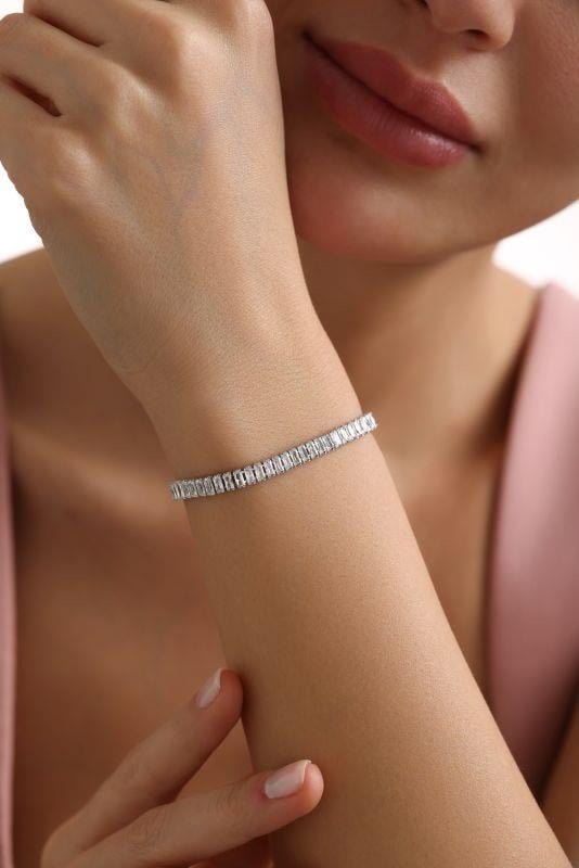 925 Ayar Gümüş Rodyum Kaplama Baget Taşlı Suyolu Model Bileklik - Görsel 2