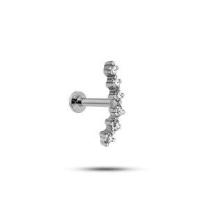 925 Ayar Gümüş Rodyumlu Minimal Sıralı Altı Zirkon Taşlı Tragus Piercing Küpe