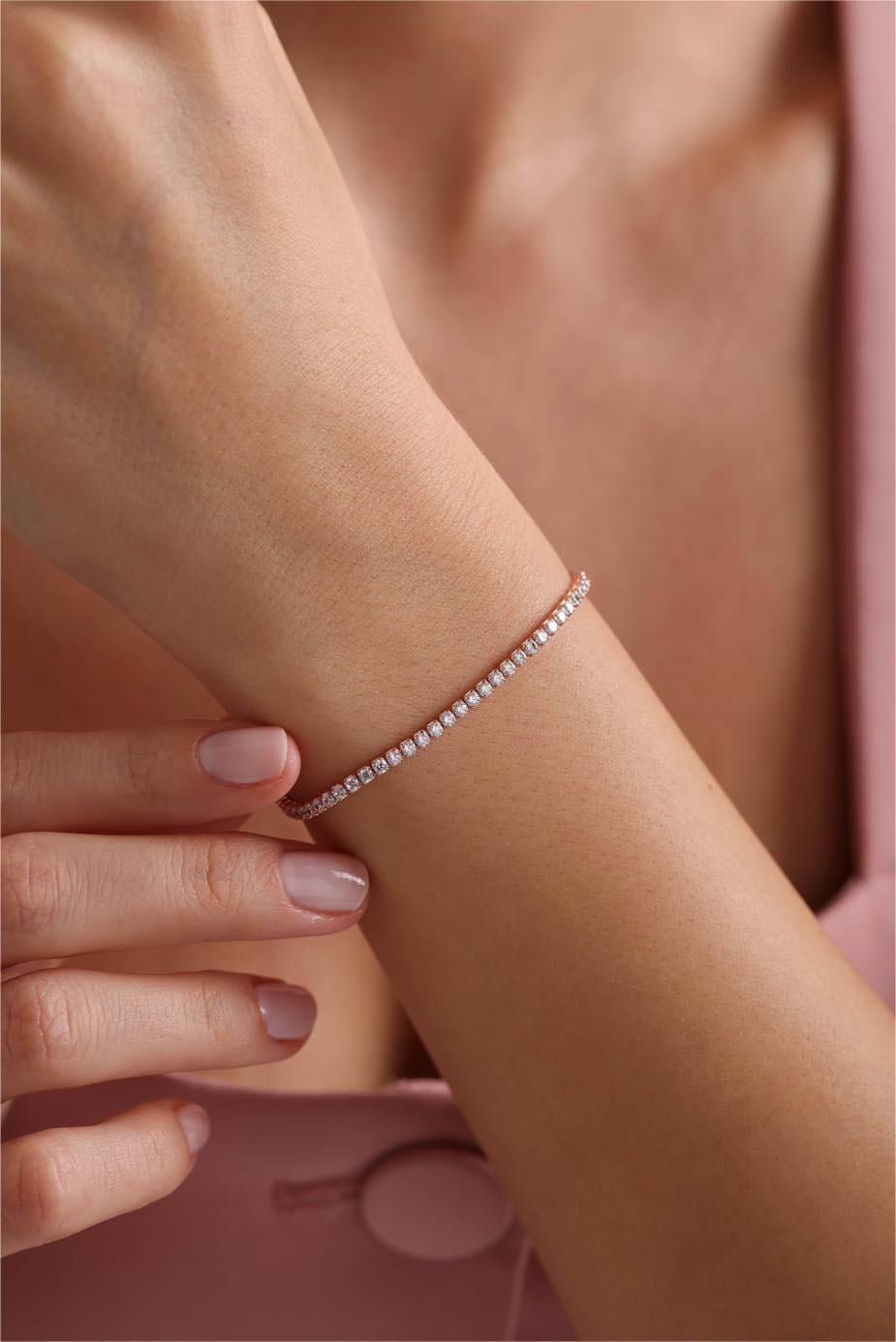 925 Ayar Gümüş Rose Kaplama 2 mm Zirkon Taşlı Suyolu Bileklik - Görsel 3