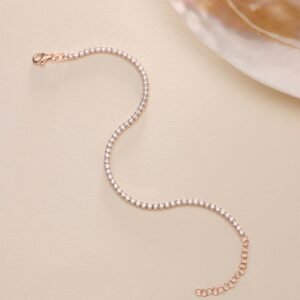 925 Ayar Gümüş Rose Kaplama 2 mm Zirkon Taşlı Suyolu Bileklik